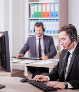 call center agents working in an office