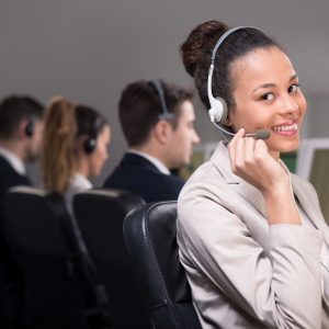 Smiling contact center agent